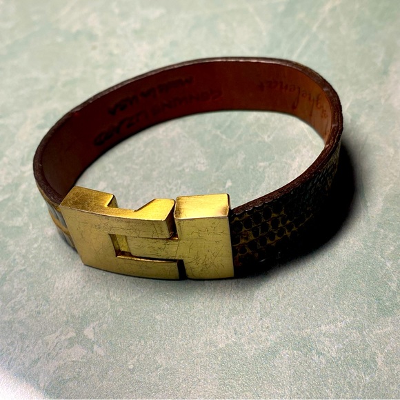 Leighelena single jigsaw bracelet genuine lizard made in the USA brown tones - Picture 2 of 9